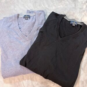 Lot‎ 2 Brooks Brothers 2XLT Supima Cotton V-Neck Sweater Set Light Grey Black